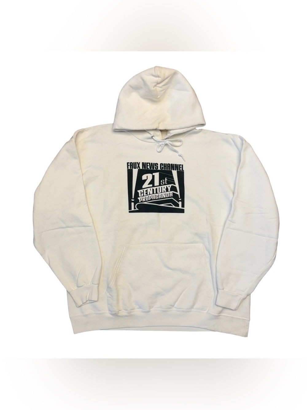 Y2K Faux News 21st Century Propaganda Hoodie White Large